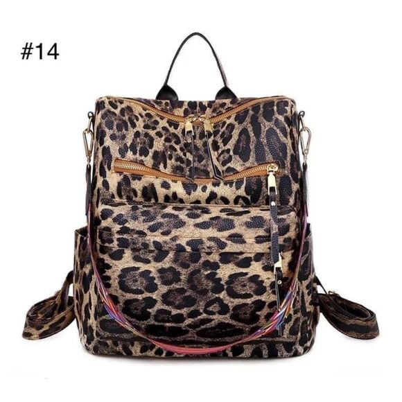 No Brand Handbags - Brown Leopard Print Backpack Leather Adjustable W Shoulder Tote Strap Brand New
